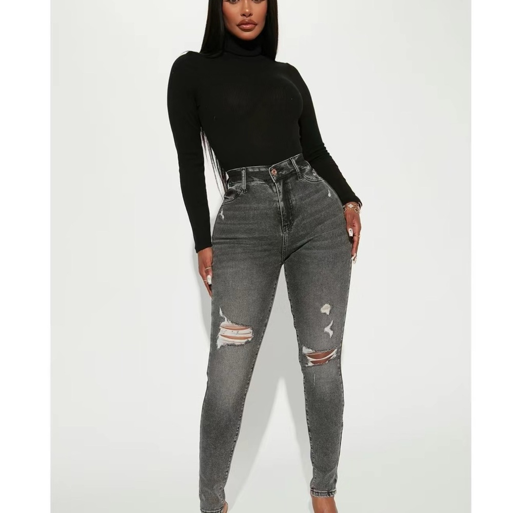 Fashion Nova High Rise Charcoal Jeans